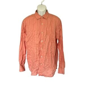 Tommy‎ Bahama 100% Linen Button Down shirt Size Large Orange Long Sleeve Check